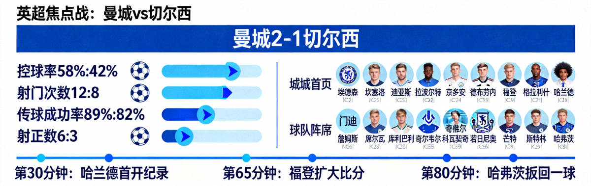 英超焦点战：曼城对阵切尔西的巅峰对决实时比分与数据统计